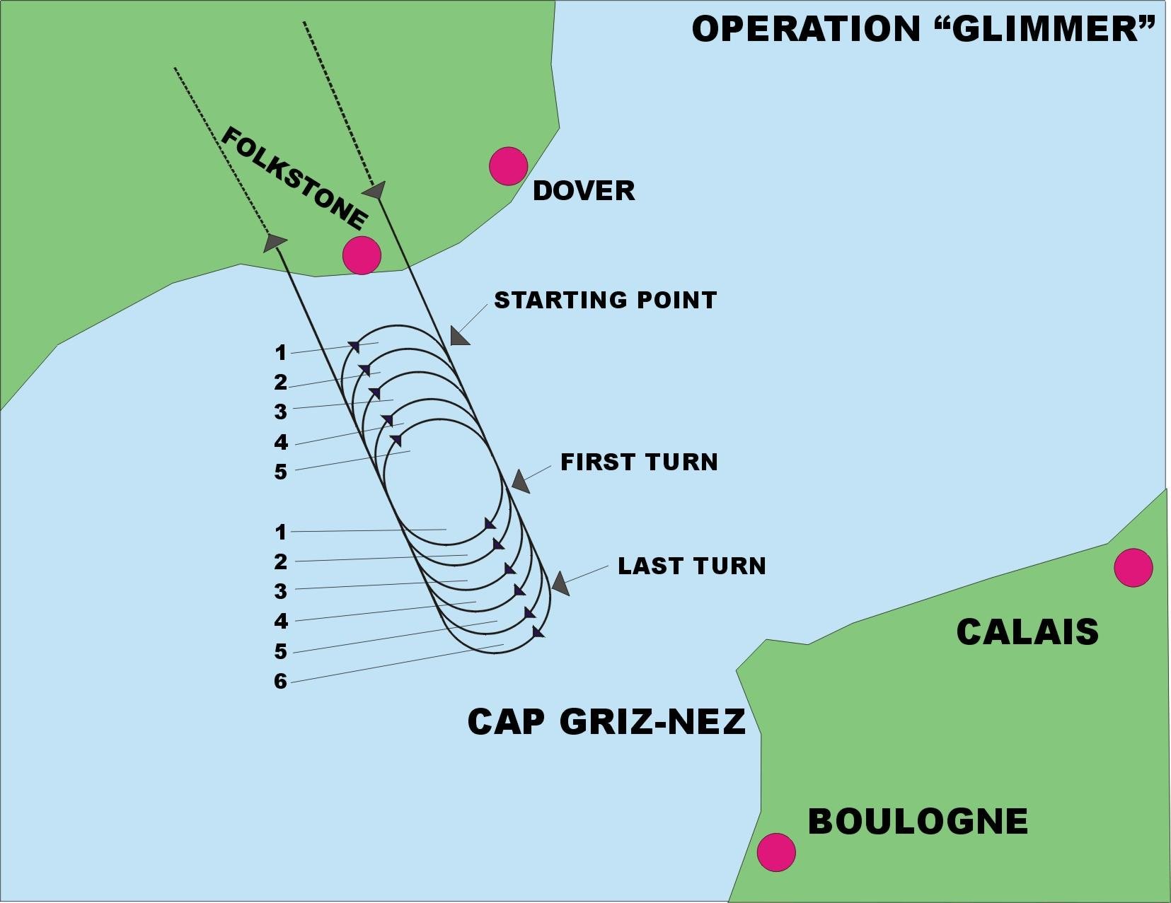 A schematic plan showing the flight path for operation 'Glimmer'